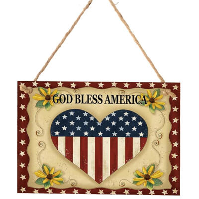 

Wooden Hanging Flower Sign Board Independence Day Rectangle Wall Decor Gift