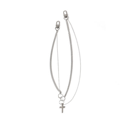 

2019 Punk Cool Hiphop Double Layer Silver Metal Round Circle Chain Link Cross Pendant Necklace For Women Men Party