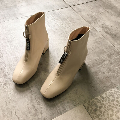 

Children of retro boots autumn-style British style ulzzang front zipper boots thick heels&high heels