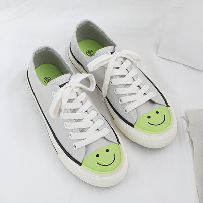 

Canvas shoes female ulzzang Joker Korean students 2019 summer new shoes red smiling face cute tide shoes