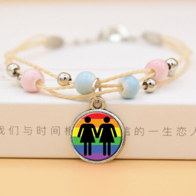 

New Hand Make Bead Cross Gay Pride Rainbow Ceramics Pendent Bracelet Jewelry