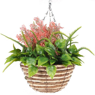 

Hanging Artificial Basket Realistic Fake Flower Hanging Basket Lawn Faux Imitation Hanging Planter for Indoor Outdoor Landscape Ba