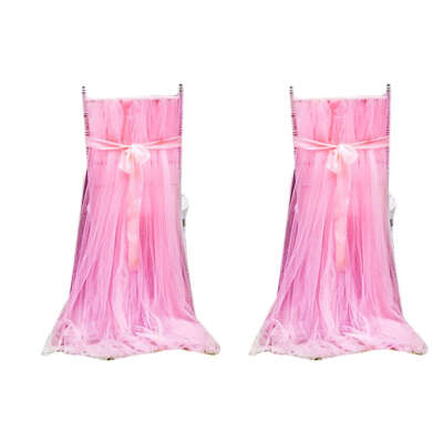 

2pcs Long Mesh Chair Cover Solid Yarn Chair Skirts for Weddings Banquet Party Decorations