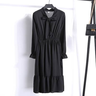 

Tailored Women Ladys Casual Chiffon Solid Color Long Sleeve Elastic Waist Bandage Dress