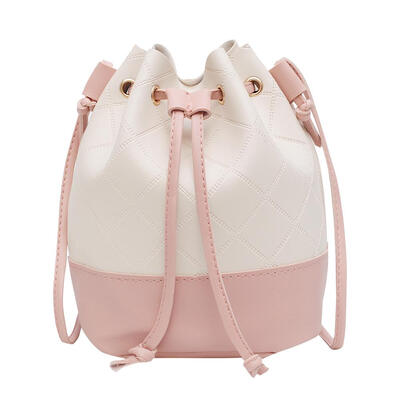 

Hit Color Shoulder Handbags PU Leather Women Lattice Bucket Crossbody Bags