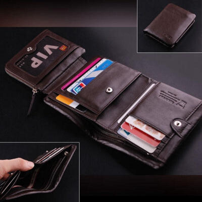 

100 Men&39s Genuine Leather Trifold Pocket Wallet Purse Brown Luxury New Handbags
