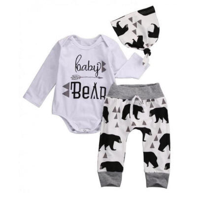 

3pcs Newborn Baby Girl Boy Clothes Romper Jumpsuit tops Pants Leggings Hat Outfits Set