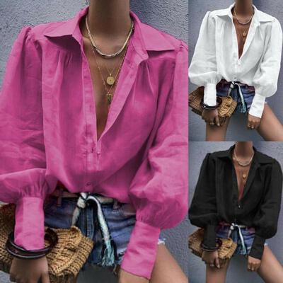 

New Fashion Women&39s Office Button Shirt Clothing Long Sleeve Blouse Sexy V-neck Tops Shirt