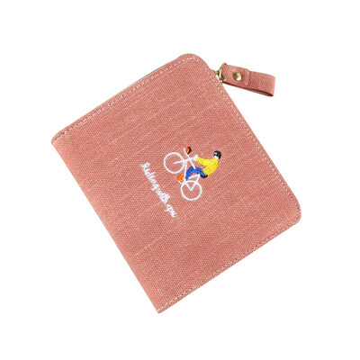 

Figure Letter Embroidery Bifold Purse Card Cash Holder Women Denim Short Wallet