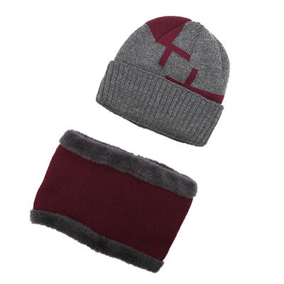 

Fashion Men Winter Knitted Hat Outdoor Cycling Beanie Warm Cap Scarf Set Gift
