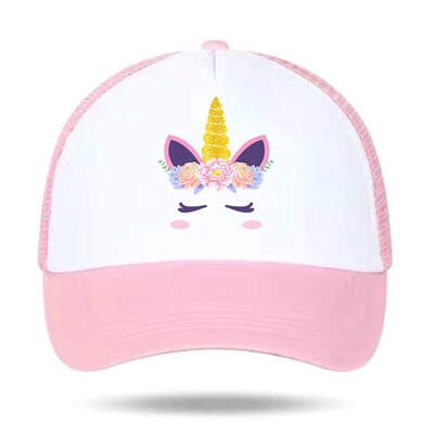 

Cute Unicorn Print Mesh Baseball Cap Summer Fashion Adjustable Cotton Snapback Hats For Kids Girls Sports Cap