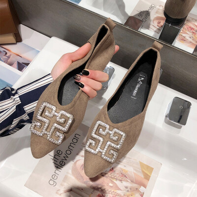 

Chic Bean Shoes Female Spring&Summer Korean Edition Tip Drill Square Button Flat sole Fairy Shoes Tide