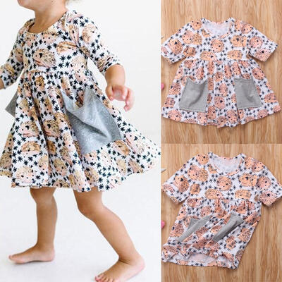 

Baby Girls Kids Toddler Hedgehog Casual Dresses Outfit Clothes Dress