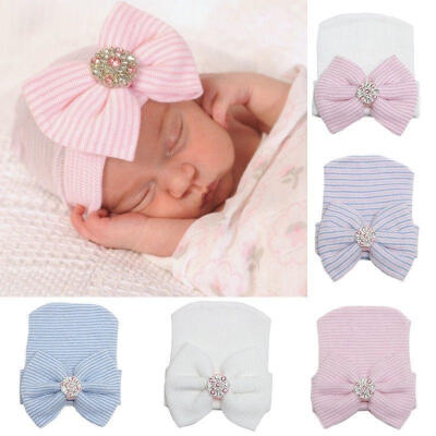 

Cute Newborn Baby Infant Girl Toddler Comfy Bowknot Diomand Cap Warm Beanie Hat