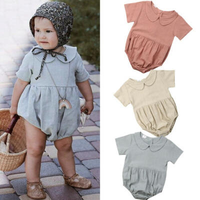 

UK Baby Girl Infant Solid Collar Romper Bodysuit Jumpsuit Outfits Clothes Summer