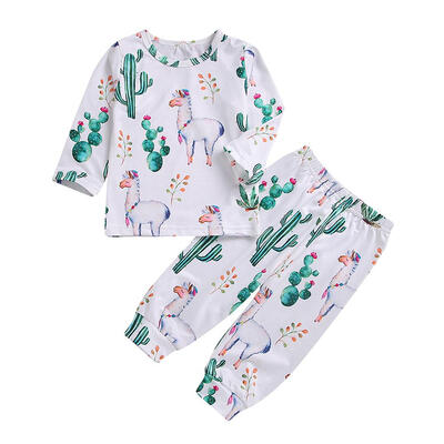 

Newborn Baby Cartoon Alpaca Print Clothing Set Long Sleeve T-shirt Pants