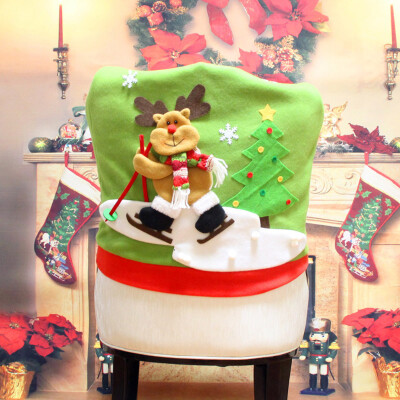 

Gobestart Christmas Santa Claus Chair Back Cover Snowman Elk Ski Dinner Table Party Decor