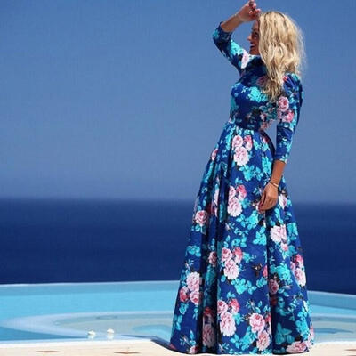 

New Women Lady Vintage Floral Chiffon Long Sleeve Maxi Party Cocktail Prom Dress