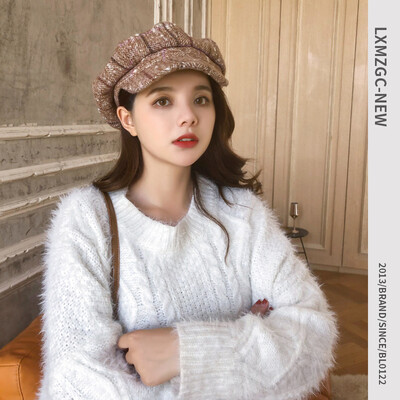 

AutumnWinter hot selling new thickened lady beret Korean version of the fashion octagonal hat retro tide military hat
