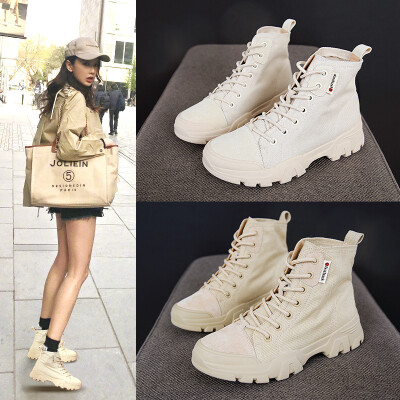 

Canvas Martin boots female British wind autumn new ins street shooting wild motorcycle boots short