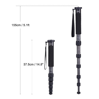

Andoer C-555 155cm51ft Carbon Fiber Camera Monopod Unipod Stick 6-Section with Carry Bag Max Load 10kg22Lbs for Nikon Canon So