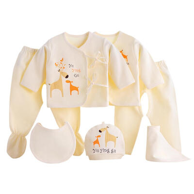 

7pcs Cotton Newborn Baby Clothes Set Infants Suit Tops Pants Hat Burp Cloth