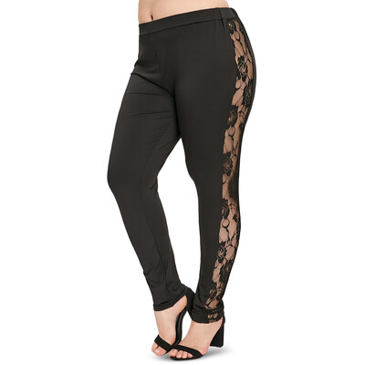 

Trendy Mid Waist Floral Mesh Spliced Sexy Women Long Pants Trousers