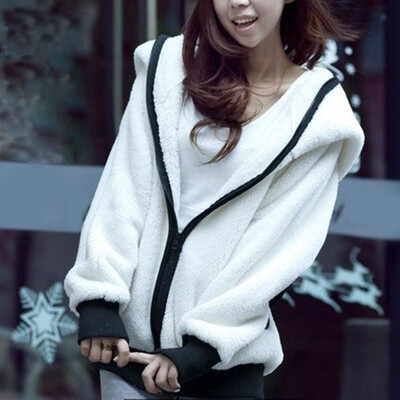 

Womens Casual Coat Long Sleeve Sweater Warm Zipper Hooded Jacket Loose Outerwear