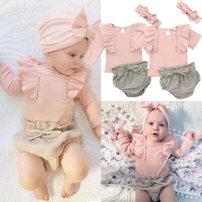 

UK Summer Newborn Baby Girl Clothes Ruffle Top T-Shirt Shorts Briefs 3PCS Outfit