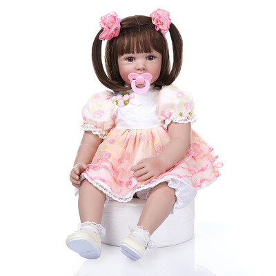 

Ktaxon 24" Lovely Silicone Baby Doll Short Hair Girl Wearing Pink Print Gauze