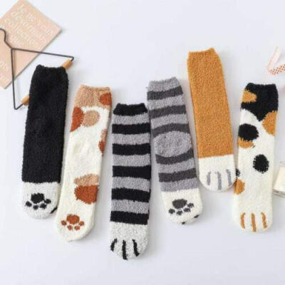 

Winter Cat Claws Cute Thick Warm Sleep Floor Socks Plush Coral Free shipping US