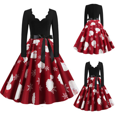 

Tailored Women Vintage Long Sleeve Christmas 1950s Housewife Evening Party Prom Dress