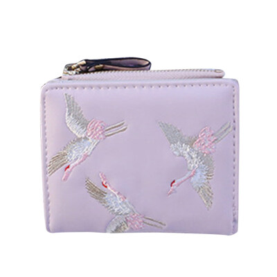 

Swan Embroidery Bifold Coin Purse Card Cash Holder Women Faux Leather Wallet