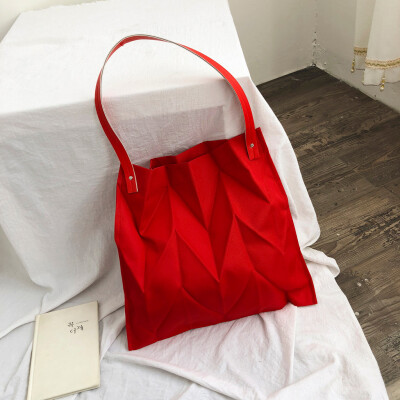

Tailored Women Candy Color Pleats Causal Tote Bag Canvas Large Capacity Shoulder Bags