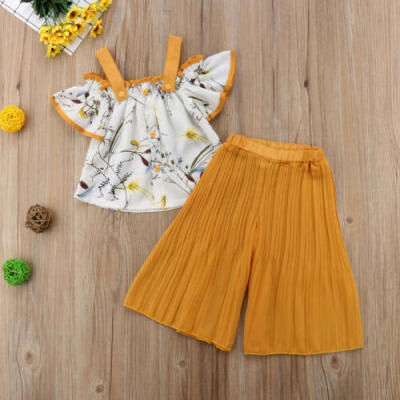 

Kids Baby Girls Strap Floral Tops Loose Flared Long Pants Summer Clothes Outfits