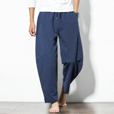 

Ladies Wide Leg Baggy Bottoms Plain Elastic Waist Pants Casual Retro Trousers