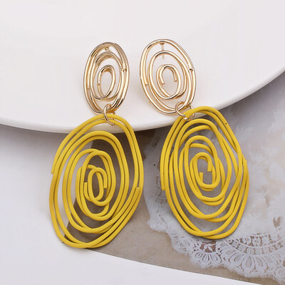 

2019 Handmade Oval Round Drop Earrings Rose Flower Shape Wire Earrings Geometric Irregular Metal Maze Exaggerated Party Jewelry