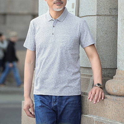 

Tailored Fashion Men Middle-aged Slim Slim Short Sleeve Pocket Turn-down Collar T-shirts