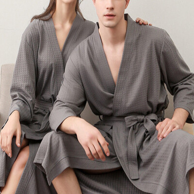 

Men Women Cotton Waffle Bath Robe Sleepwear Kimono Bathrobe Summer Nightgown