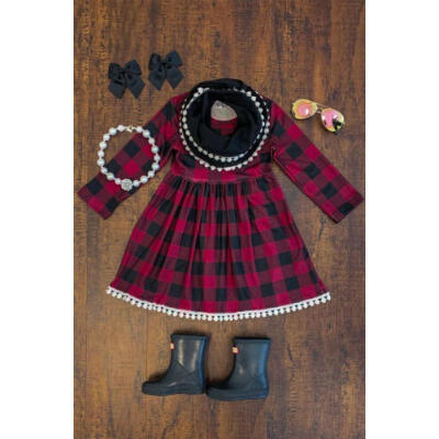 

XMAS Kids Baby Girls Long Sleeve Causal Princess Party Dress Plaid Tutu Dresses