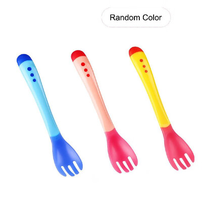 

Newborn Infant Baby Spoon Tableware Safety Temperature Sensing Baby Feeding Spoon Flatware Random Color