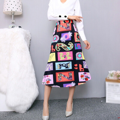

Womens Casual Printed Skirts High Waist Ladies Fashion A-line Mid-length Skirt