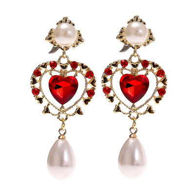 

2 Styles Luxury Shiny Rhinestone Love Heart Pearl Flower Drop Earrings For Women Statement Jewelry Brincos Wedding Party Gift