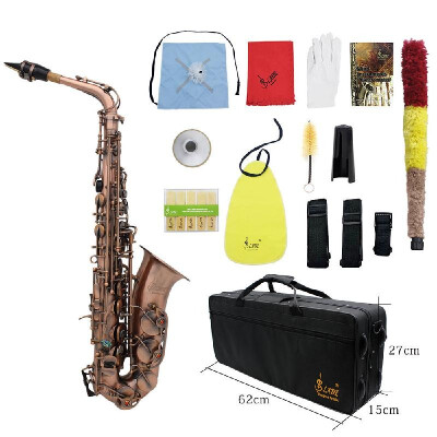 

Professional Red Bronze Bend Eb E-flat Alto Saxophone Sax Abalone Shell Key Carve Pattern with Case Gloves Cleaning Cloth Straps B