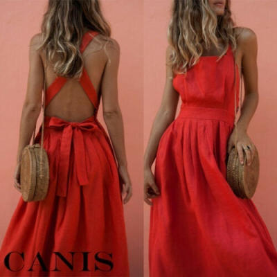 

Fashion Women Summer Boho Strappy Long Maxi Dress Evening Party Cocktail Beach Sundress