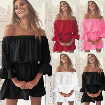 

Women Summer Off Shoulder Short Mini Dress Beach Party Cocktail Evening Dresses