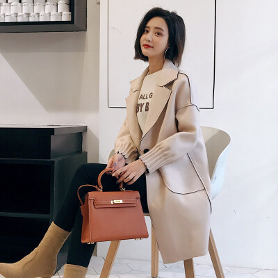 

Woollen outerwear womens long - cut 2018 new autumn winter chic cocoon - shaped woolen overcoat