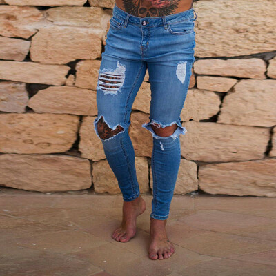 

Mens Boys Skinny Jeans Ripped Slim fit Stretch Denim Distress Frayed Biker Jeans