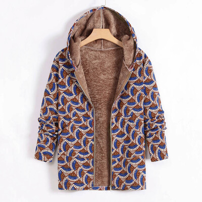 

Toponeto Womens Winter Warm Outwear Floral Print Hooded Pockets Vintage Oversize Coats