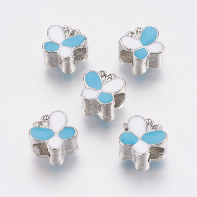 

Alloy European Beads Large Hole Beads with Enamel Butterfly Platinum Cyan 11x12x8mm Hole 5mm